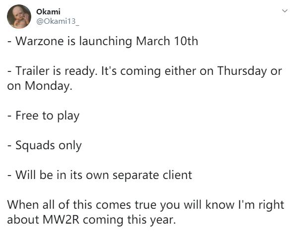 网曝《现代战争》大逃杀下周二上线 今年还有COD6重制 cod6 剪辑 渐渐 对抗 推特 现代战争2 使命 爆料 使命召唤 大逃杀 现代 战区 现代战争 战争 新闻资讯  第1张