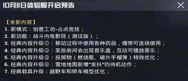 和平精英体验服除保密测试内容之外的更新一览 占点竞技移动打药 淘汰 炫酷 雪地 除此之外 竞技 和平精英 和平 攻占 体验服 精英 新闻资讯  第1张