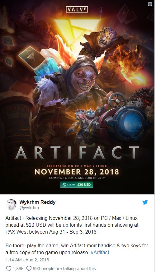 Dota2：Artifact确认11月28日正式发售！留给炉石的时间不多了 炉石 卡牌游戏 helper 卡牌 caption tif act ifa cap jh 新闻资讯  第1张