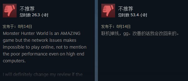 《怪物猎人：世界》Steam好评率跌破50% 联机络问题被玩家狂吐槽 单机 一开始 卡普空 steam 强烈 网络问题 怪物猎人 怪物 猎人 新闻资讯  第3张