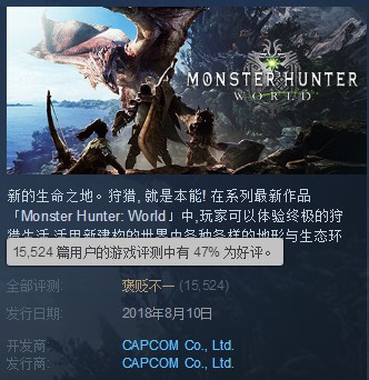 《怪物猎人：世界》Steam好评率跌破50% 联机络问题被玩家狂吐槽 单机 一开始 卡普空 steam 强烈 网络问题 怪物猎人 怪物 猎人 新闻资讯  第1张