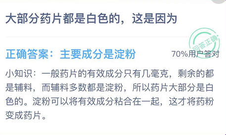 大部分药片都是白色的,这是因为 睡觉 哪种 明日 小知识 软件园 支付宝 2月14 12月14 蚂蚁庄园 庄园 新闻资讯  第3张