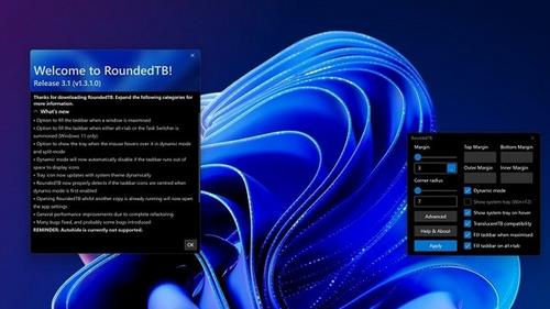 roundedTB(win11任务栏设置) 调节 11 Windows Window 2 strong on ded in 任务栏 软件下载  第1张
